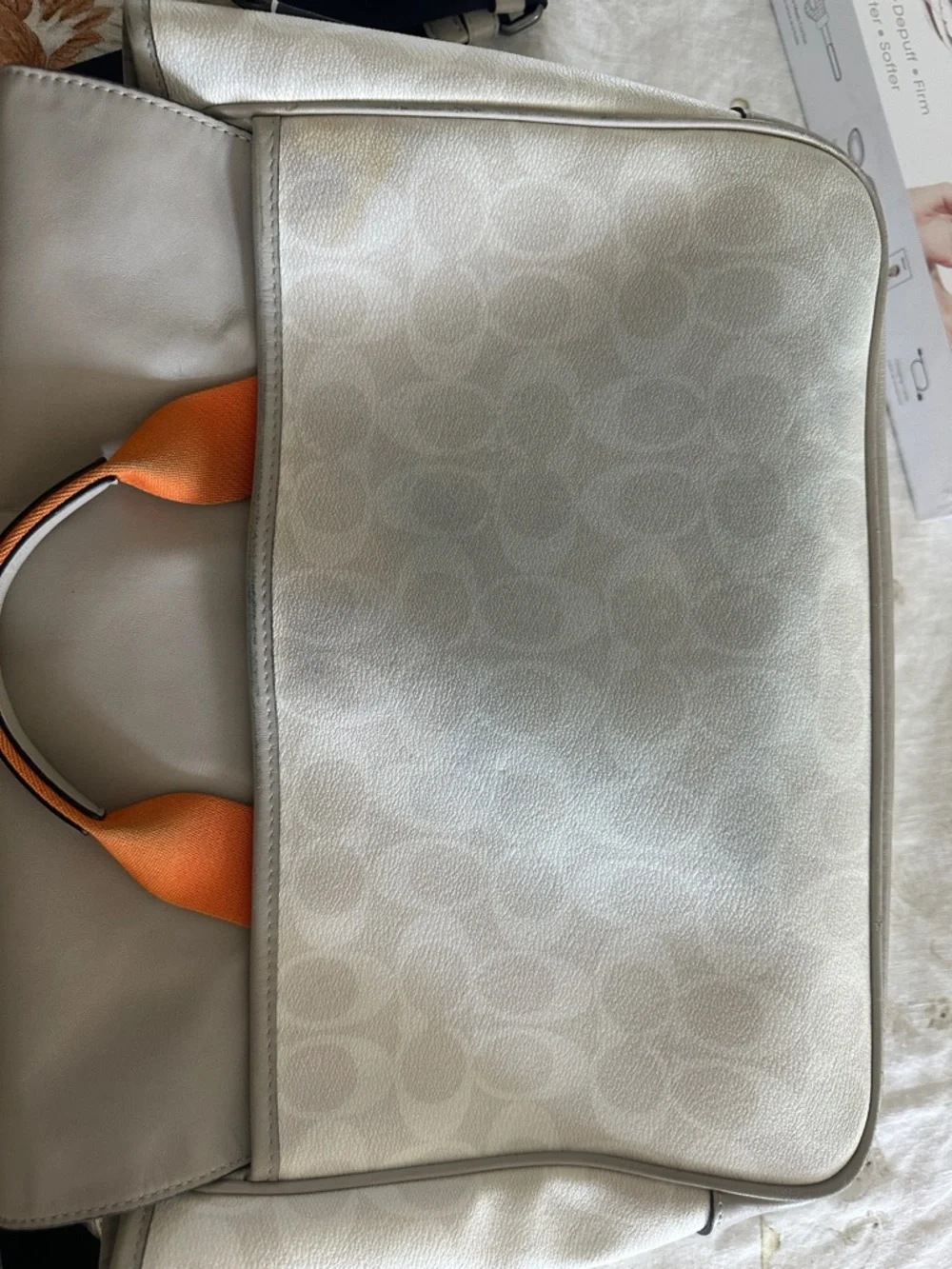 Coach Gray Leather Messenger Bag with Orange Zip Accent - Picture 5 of 7